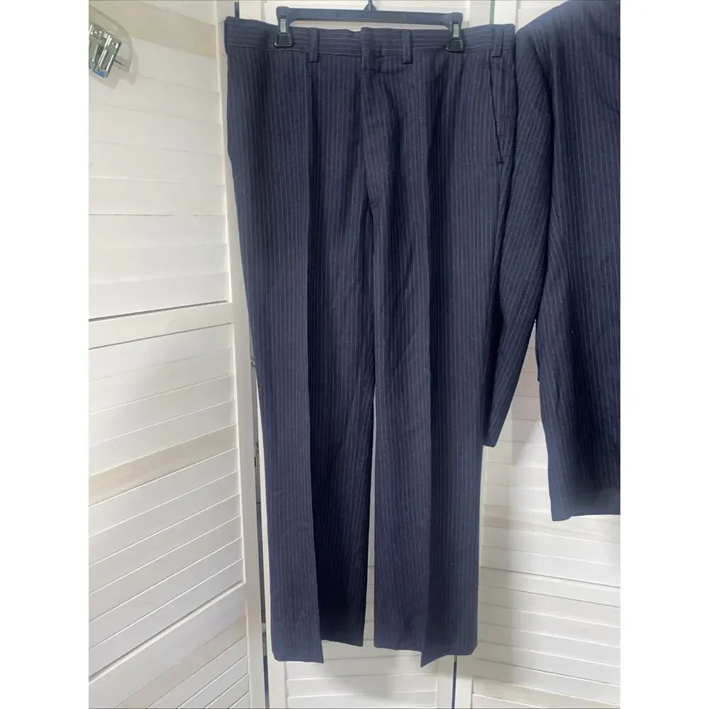 Botany 500 Vintage 50s 60s 3 Piece Pinstriped Dark Navy Wool Suit 42R 36x31